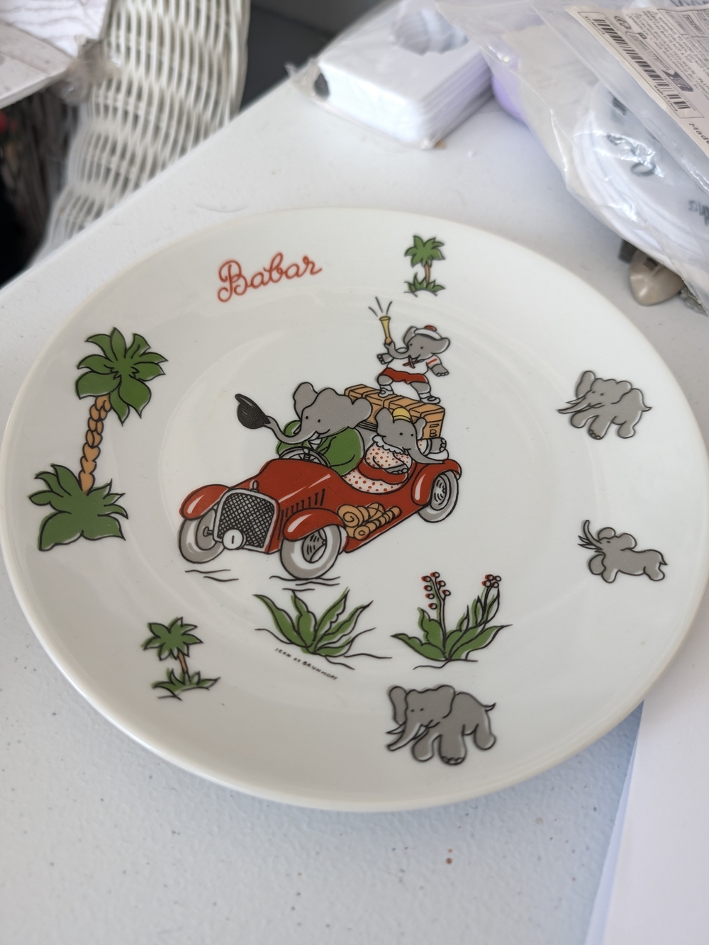Vintage Philippe Deshoulières Babar the Elephant Porcelain Child's Plate
